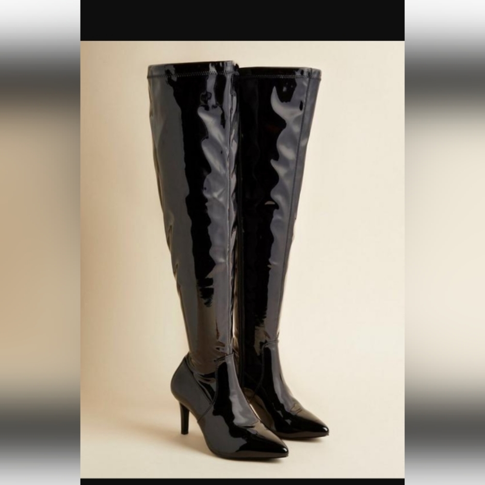 Torrid Black Patent Leather Over Knee Boots Size 10